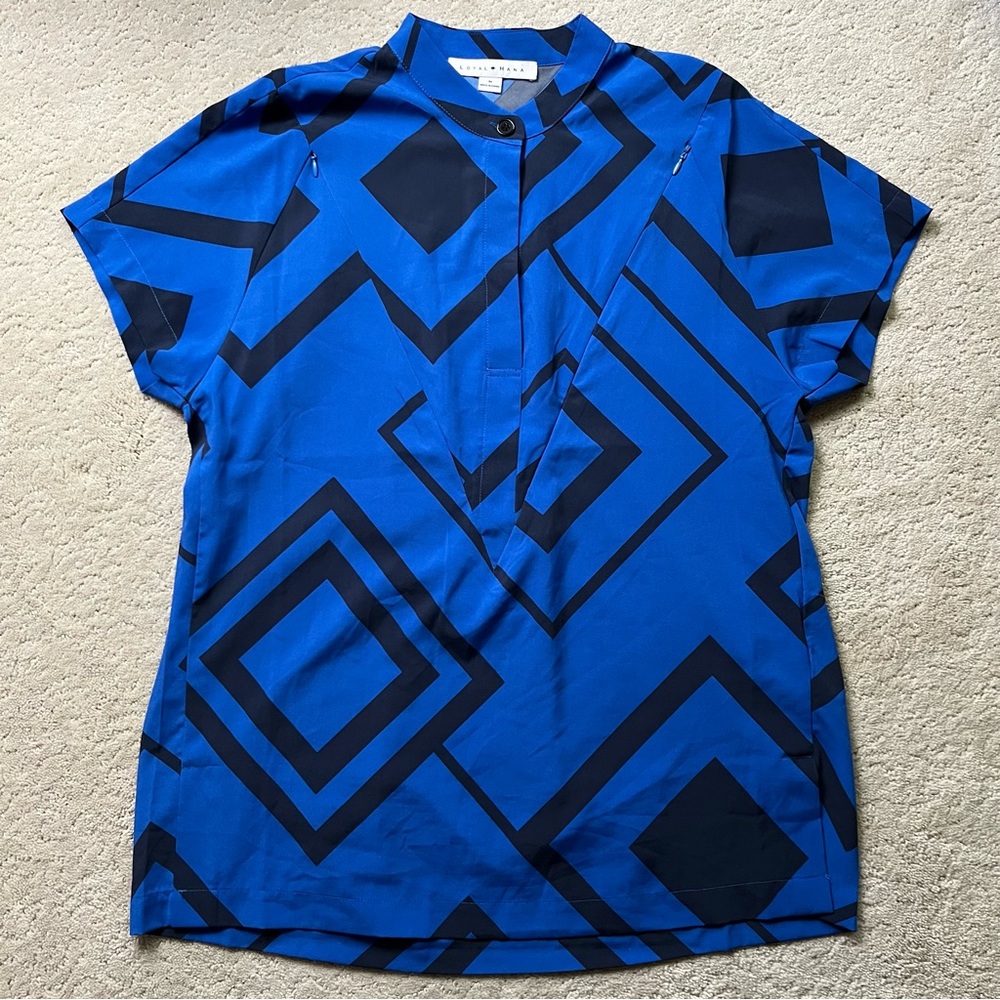 Loyal Hana Nursing Top Blouse Blue Diamond Print Zippered Access M